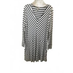 Comfy USA Women's Black and White Striped Long Sleeve Tunic Dress, Size Large